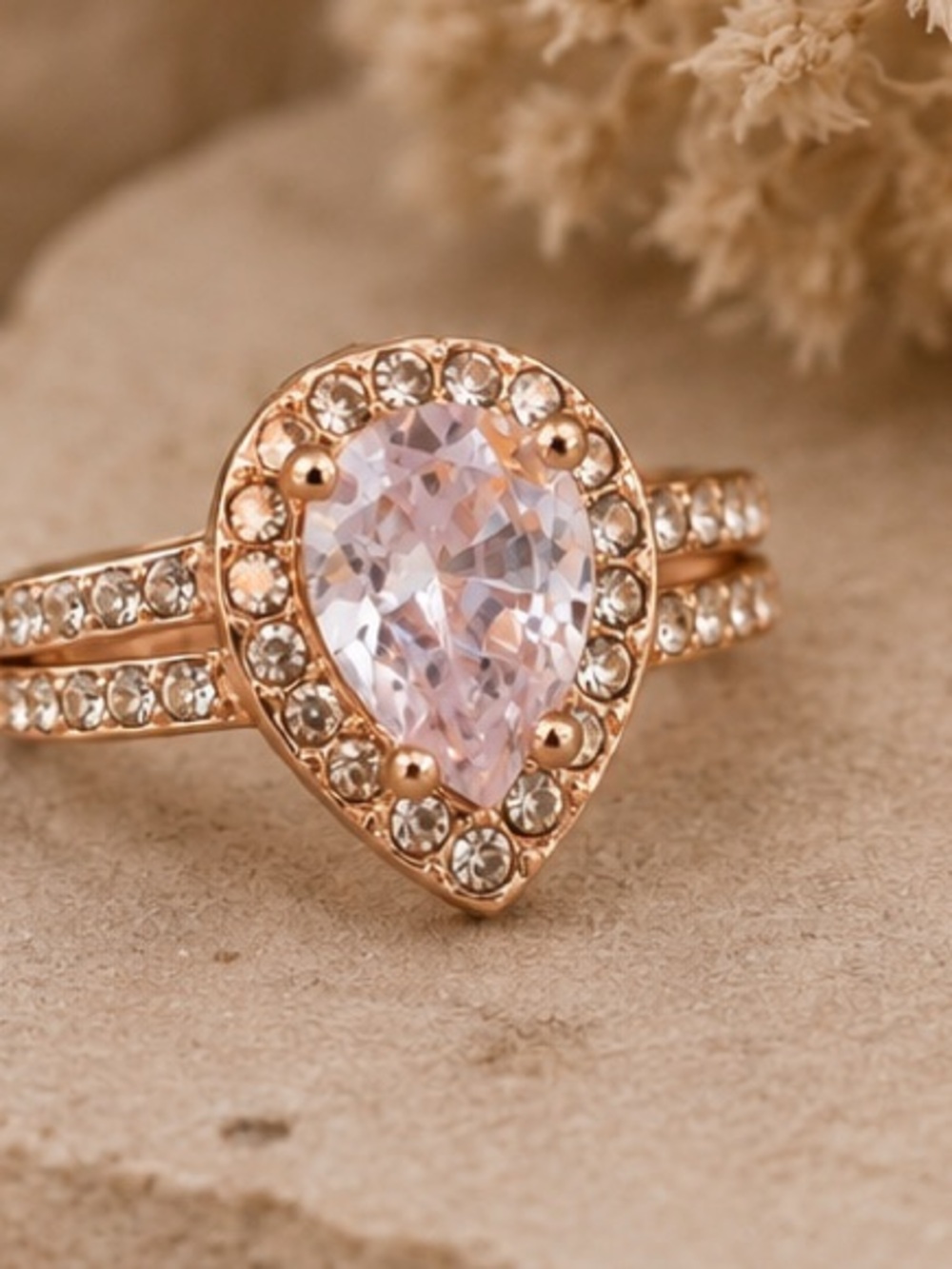 Vacation Ring | Rose Gold Pear Cut CZ Halo Statement Ring